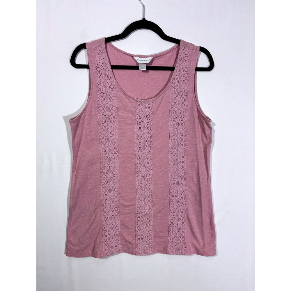 Chic Casual Boho Crochet Lace Christopher & Banks Tank Top Womens Medium Pink
